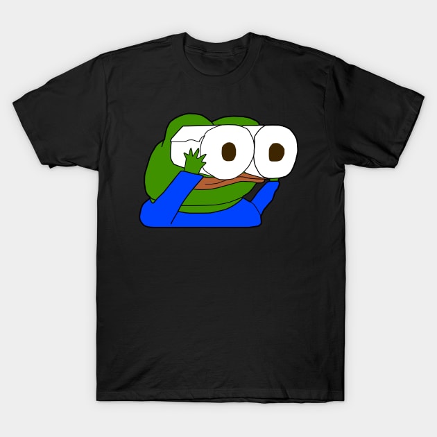 Pepe Toilet Paper Roll Binoculars T-Shirt by Lean Mean Meme Machine